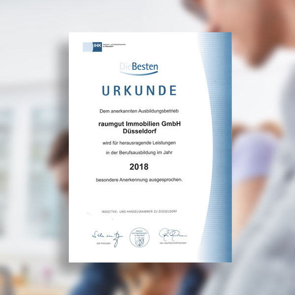 Urkunde IHK - raumgut Immobilien GmbH anerkannter Ausbildungsbetrieb